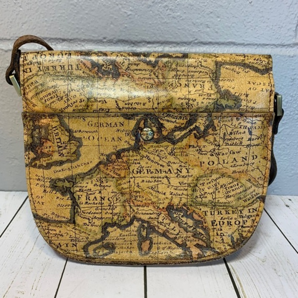 Patricia Nash Brinlee Leather Saddle Crossbody Bag-European Map - Picture 7 of 14